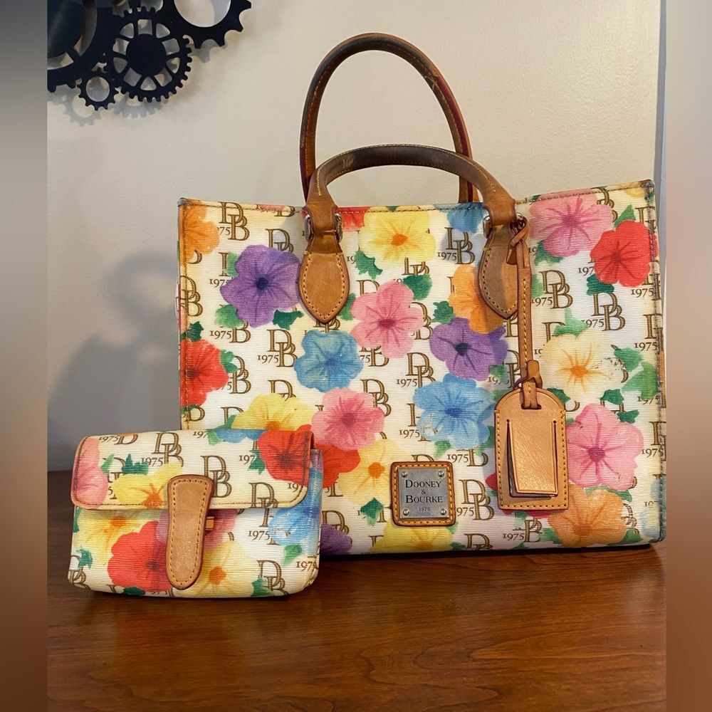 Vintage Dooney and Bourke Hibiscus Shoulder Bag & Wallet Set